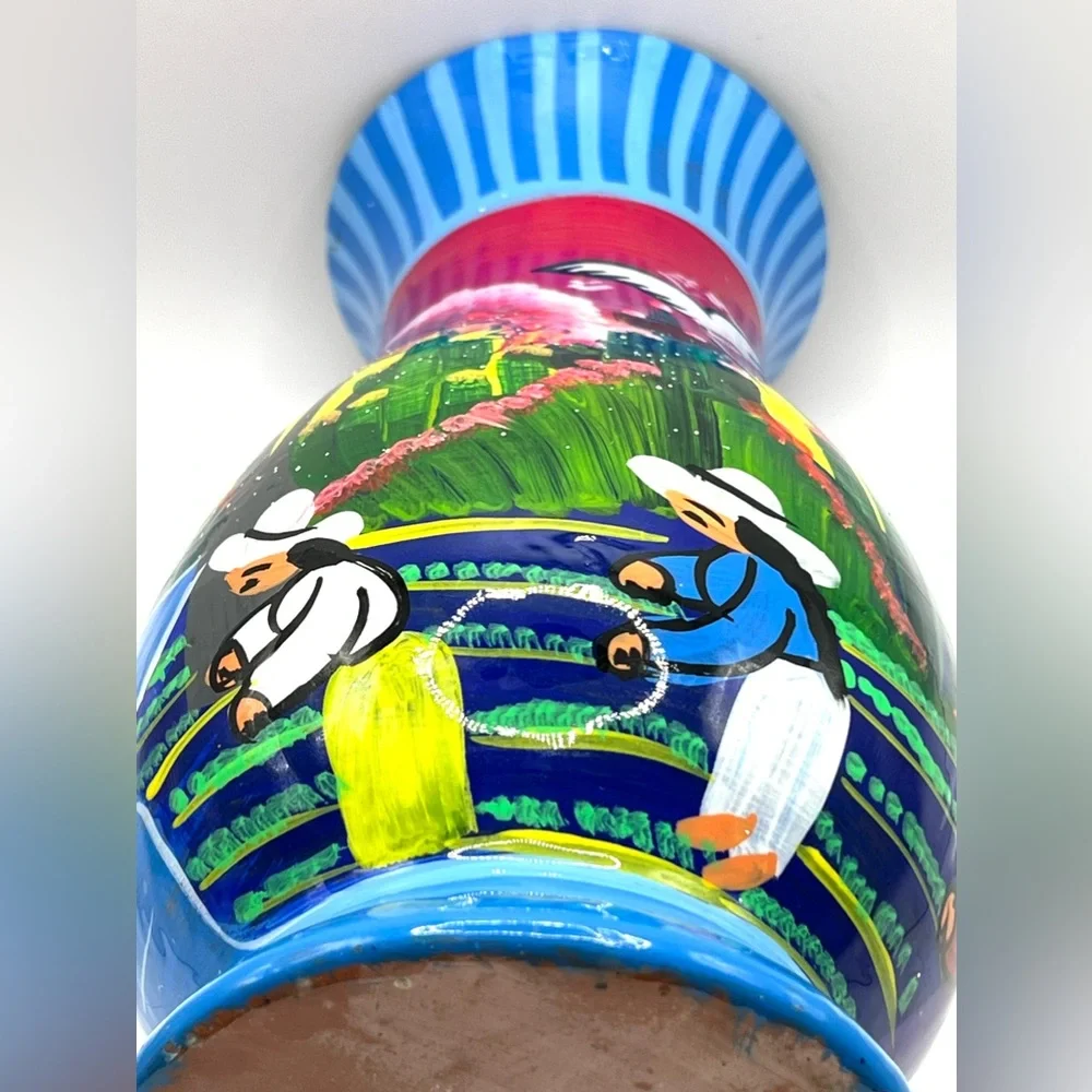 Mexican Talavera Folk Art Handpainted Colorful Flower Decorative Vase 8.5 in